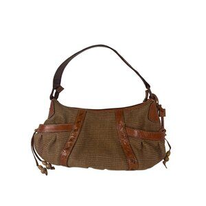 Fossil Brown Woven Shoulder Bag With Leather Trim & Key Charm Boho Beads